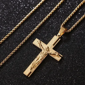 Križ Isusa Krista Muška Ogrlica Zlatne Boje Križ Je Vjerski Privjesak Ogrlica Pribor Lanac Pribor