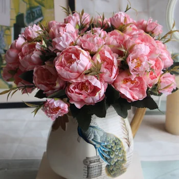 Otrcana Šik Buket Europska Lijepa Mladenka Vjenčanje Mali Peonies Svila Cvijeće Jeftini Mini Lažni Cvijeće za Uređenje Doma u Zatvorenom prostoru