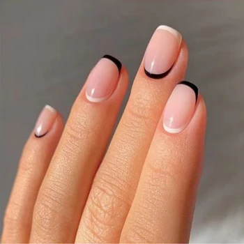 24шт lažni stopice za nokte potpuna pokrivenost akril boju Karamela Francuski Otpremnice nokat Izmjenjivi zlo Manikura coli na noktima s dizajnom