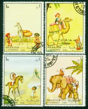 4 kom./compl. Poštanske marke Sharjah, Dječji zanimljive priče, Koriste Poštanske marke s oznakama za kolekcionarstvo