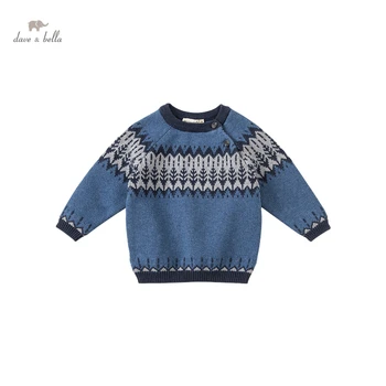 DB18580 dave bella/ zimski casual pletene džemper s božićnim za ispis malih dječaka i mladića, modni majice za djecu, butik