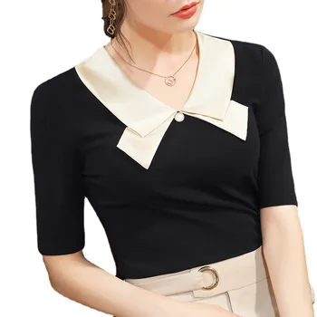 Majica sa srednjom rukava, ženska Jesenski Elegantan ženski Novi Moderni Mali košulja u zapadnom stilu, klasicni Уменьшающий dob francuski top s lukom