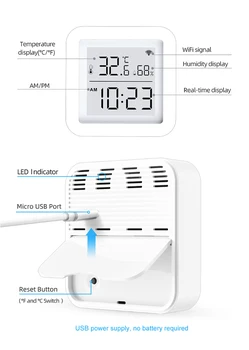 Pametan WiFi Monitor Temperature I Vlažnosti Bežični Senzor za Temperaturu I Vlagu sa aplikacijom TUYA Obavijest Podrška Alexa Google Home