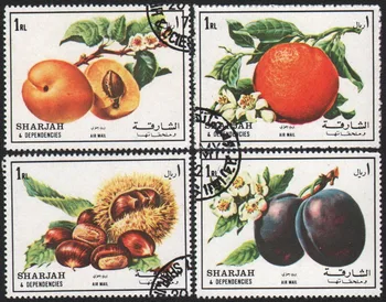 4 kom./compl. Poštanske Marke Sharjah, Narančasto Voće, Koriste Poštanske Marke s Oznakama za Prikupljanje