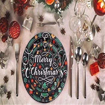 10шт Božićno Tema Proizvodnja Posuda za Jednokratnu Proizvodnja Tanjur Šalica Maramice Božićne Večernje Pribor Set Pribora za jelo u rasutom stanju