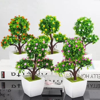 Umjetne Biljke Bonsai Plastična Imitacija Drva Stolni Lonac Ukrasne Lažni Cvijeće, Lišće Vrtna Biljka Home Hotel Uredski Dekor