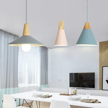 Moderne i Jednostavne Viseće Svjetiljke E27 Restoran Bar Rasvjeta Drvene i Aluminijske Svjetiljke Pribor za Kuhinju Lampa