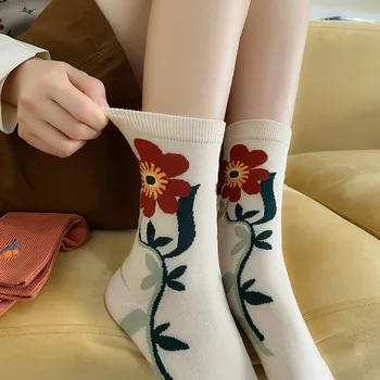 Zimski Cvijet Japanske Slastice Kawaii Slatka Tople Domaće Duge Čarape, 2023 Nove Vintage Ženske Pamučne Čarape U Stilu харадзюку u retro stilu