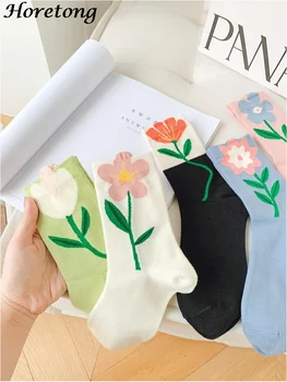Horetong Ženske Slatka Čarape Stereoskopski Cvijet Korejski Modni Pamuk Čarapa Udobne Meke Prozračna Jesen Svakodnevne Slatka Čarape