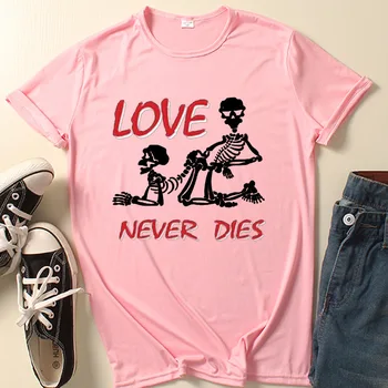 Love Never Die Majica Sa Po Cijeloj Površini Lubanje Ženska Kratkih Rukava I Okruglog Izreza Free T-Shirt Godišnja Ženska Svakodnevni T-Shirt Majice Camisetas Mujer