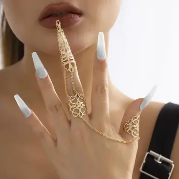Trokutasti crown prst manšeta Gotički stil šuplji konus nail povezan prst prsten niša metalni četkica prst prsten ženski