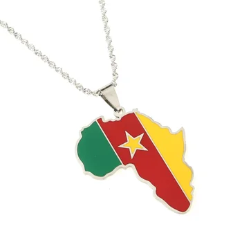 Od Nehrđajućeg Čelika Cakline Unisex Srebrna Boja Afrika Kamerun Kartica Zastava Privjesci, Ogrlice Za Žene I Muškarce Afrički Nakit Pokloni