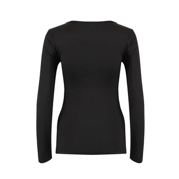 Seksi ženska t-shirt 2019, jesen-proljeće, crna topla osjetljivo obećavajuće struk s kristalima, udobna majica sa dugim rukavima, šuplja t-shirt
