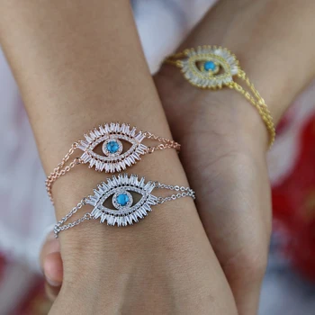 Baguette kubni cirkonij CZ sretan očiju narukvica 3 boje luksuzni Prekrasan ženski poklon Tirkiz Kamen Sjajna turski nakit uroke