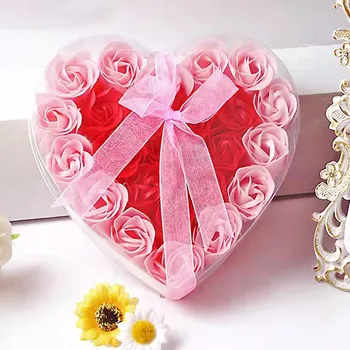 24 u obliku srca ružičasti sapun cvijeće Poklon Kutija Božić Dan Rođenja Valentinovo Oblik Sapun sa Srcem Kutija Cvjetni Broj Stol Ukras