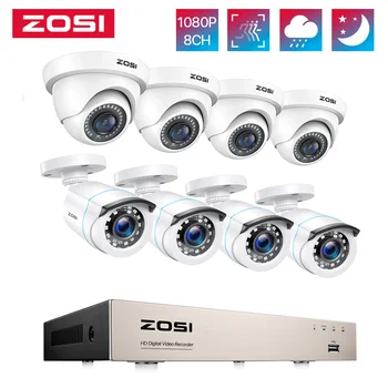 Sustav sigurnosnih kamera ZOSI H. 265 + 5MP Lite 8 kanalni HD-TVI DVR Snimač 8 kom. Komplet kamera za video nadzor 1080P HD za vanjsku nadzor