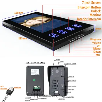 7-inčni interfon video Interfon Zvono na Vratima S RFID Lozinkom IR-CUT 1000TV Linearna Skladište Bežični Daljinski Sustav Kontrole Pristupa