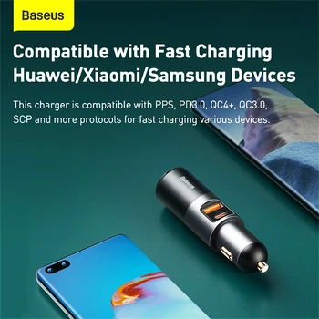 Baseus 120 W Auto Punjač QC 3,0 PD 3,0 USB Telefon Punjač Za iPhone 14 13 12 11 Pro Max Samsung Xiaomi Punjač Za Mobilni telefon