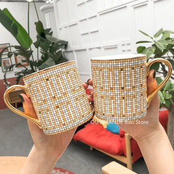 350 ml Luksuzni Plemenita Dizajn Mozaik Kava Mugs Nordic Ins Topla Zlatna Oslikane Keramičke Šalice Vode