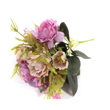 5 Vilica (8 Glava) Umjetno Cvijeće Mali Buket Piona Vjenčanje Ukrasne Biljke Vijence Vaze za Uređenje Doma Pribor