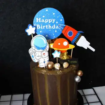 Kreativna Astronauti Svemirski Brod Personalizirane Torta Topper Rođendan djeca Tuš dječak pribor Za Pecivo Desert Torta Top